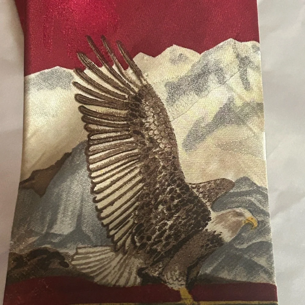 Scenic Red and Blue Men's Tie with Eagle and mountain scene